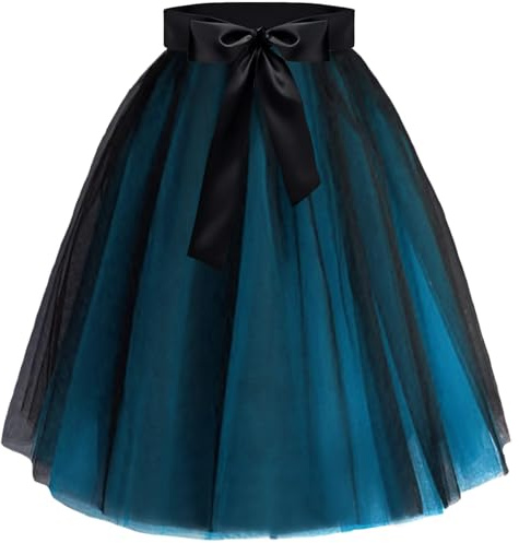 YOUYIKE Jupe Tulle Femme, 65cm Longue Carnaval Costume Tutu avec Ruban, 5 étages Taille Unique Gothique Jupe Femme Chic et Elegant pour Cosplay Fête