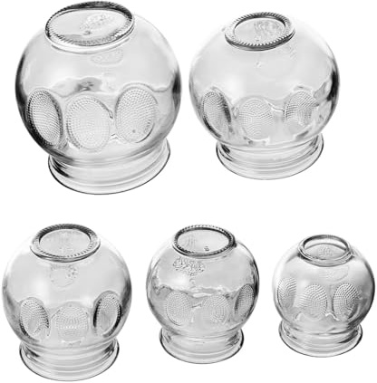 MAGICLULU Ensemble de 5 Ventouses en Verre Ouverture Lisse et Ronde, Embout Antidérapant, pour Thérapie sous Vide et Massage à Domicile