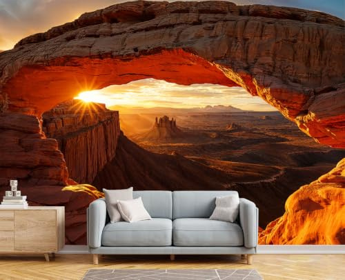 3D Carta Da Parati Panoramica Tramonto Arco Di Arenaria, 250x175cm Carta Da Parati in Seta Paesaggio Desertico Occidentale, Decor Murali per Camera, Soggiorno, Poster Xxl Da Parete Grande Affiche