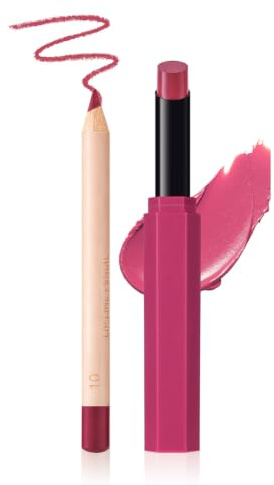2-i-1 läppfoder och läppstift set, matt konturpenna med glänsande läppstift, lätt att applicera, för exakta läppkonturer och naturlig läppmakeup