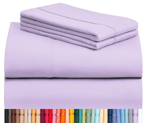 LuxClub 4 PC Queen Sheet Set, Breathable Luxury Bed Sheets, Deep Pockets 18 Wrinkle Free Cooling Sheets Machine Washable Hotel Bedding Silky Soft - Lavender Queen