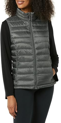 Amazon Essentials Women's Lightweight Water-Resistant Packable Puffer Vest, Charcoal Heather, Medium
