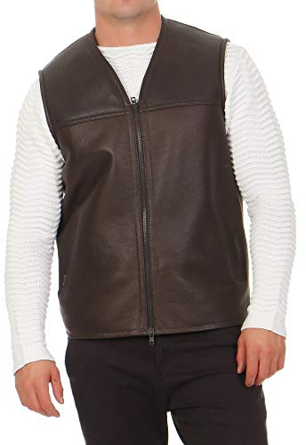 Hollert Herren Lammfellweste FIRMINIUS ohne Kragen Espresso Weste Lederweste Fellweste 100% Merino Schaffell Größe XXL