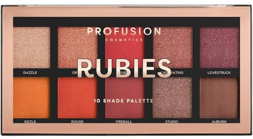 Profusion Cosmetics Rubies Lidschatten-Palette mit 10 Farbtönen (mischbare Korallen und Rottöne bis hin zu karminroten Farben)