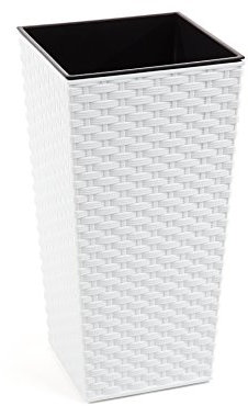 Gordanluk Tall planter rattan plant pot Designed Flowerpot with plant riser extra large plant pots indoor plant pots outdoor flower pot (White, 25 x 46.5 cm)