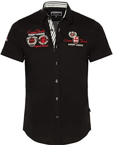 Carisma Herrenhemd Kurzarm aus 97% Baumwolle • Kurzarmhemd mit Stickerei für Männer • Sommerhemd für Herren • Herren Shirts Regular Fit 9002 Black L