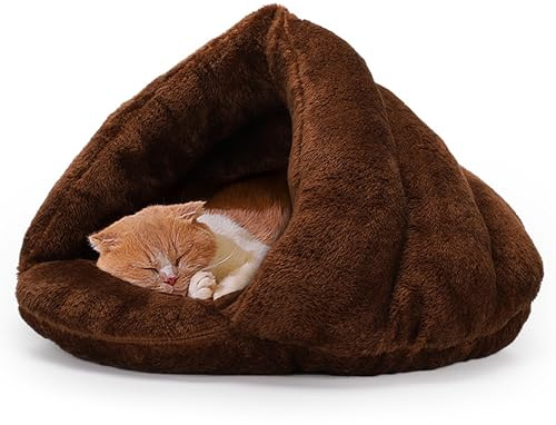 ALLSOPETS Letto Ortopedico per Gatti e Cani Piccoli Tenda per Gatti Grotta Accogliente a Forma di Triangolo con Fondo Antiscivolo per un Sonno Confortevole (Marrone Scuro, L)