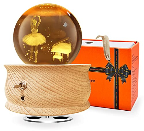 Wholede Caja de Música con Bola de Cristal, Caja de Música de Madera con 360° Rotación, Proyección Cálida Función, Música Relajante, Regalo del Navidad San Valentín Día de La Madre