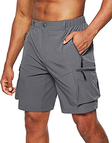 Tansozer Kurze Hosen Herren Sommer Schnelltrocknend Wanderhose Shorts Herren Stretch Cargo Bermuda Sporthose Outdoor Trekking Wandern Männer Kurze Dunkelgrau L