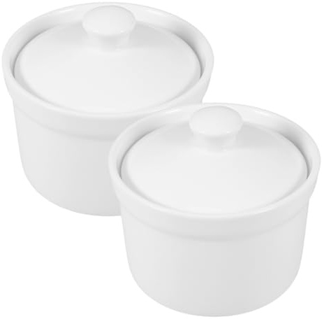 2Pcs Ceramic Stew Pot with Lid 4 Inch Soup Bowl Ramekin For Steaming Egg