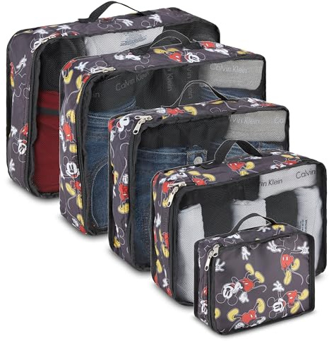 Disney Minnie Mickey Stitch Packing Cubes - Winnie the Pooh, Princess Cinderella 5 Piece Packing Cubes Compression - Travel Essential Accessories - Luggage Suitcase Organizer Set - For Kids, Adults