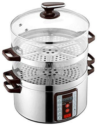 ANSNOW Vaporera Eléctrica Inteligente de 32Cm de Diámetro, 6 Velocidades, Ajustable, 3 Capas, Olla de Cocción Múltiple Transparente, Olla de Vapor Eléctrica para el Hogar