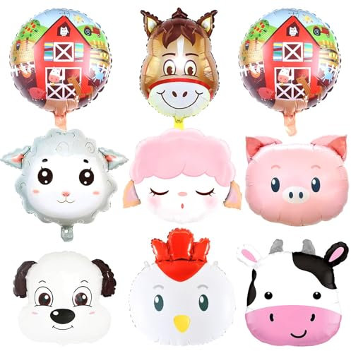 Farm Animali Palloncini, 9 Pezzi Farm Balloon Decorazione, Palloncini Animali, Giganti Animali Palloncini, Animale Alluminio Palloncino, Farm Balloon, Decorazione Fattoria di Compleanno