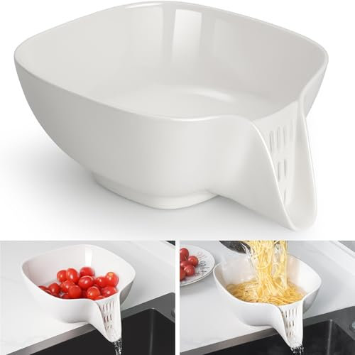 NiHome Multifunctional Ceramic Food Strainer with Integrated Drain Spout, Large Capacity Colander Bowl for Vegetables, Fruits, Pasta & More, Heat-Resistant, Crack-Proof, Easy to Clean, Dishwasher-Safe