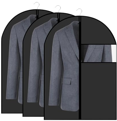 3 Piezas Fundas de Ropa 60 x 80 cm Protector de Ropa Transpirable Colgante Funda Antipolvo Plegable con Cremallera Bolsa Guardar Ropa Antipolvo Impermeable con Humedad, para Trajes,Vestidos,Camisas