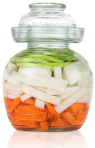Kimchi Containers, Pickle Container 1.5 L Food Grade Fermentation Jar Traditional Kimchi Containers with Bowl Cap Transparent Glass Jar with Lid Fermentation Kit for Pickling Kimchi Sauerkraut