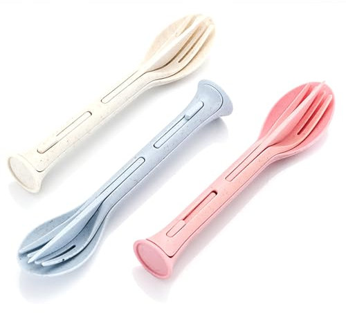 QZKJQDD Besteck Set, Camping Besteck, Kinderbesteck, Reisebesteck, Plastik Besteck, Besteck für Unterwegs, Tragbares Campinggeschirr-Set, Wiederverwendbar für Picknicks im Freien (3 Stück)
