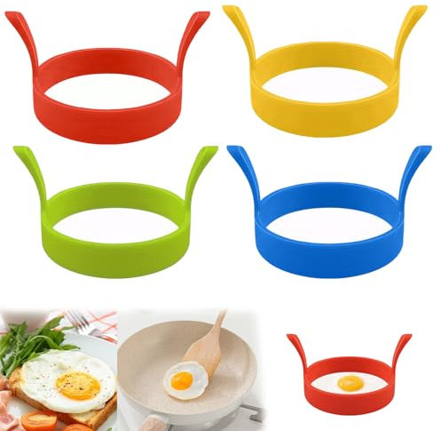 Nadiaen 4 Pcs Silicone Egg Rings for Frying, Round, Orange Yellow Green Blue, Heat-Resistant, Easy to Use, Dishwasher Safe