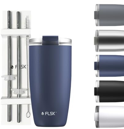 FLSK Tumbler mit Edelstahl-Strohhalm Set I 3h Wärmeisolierung I BPA-frei I inkl. Reinigungsbürste I Stilvoller und nachhaltiger Begleiter für jeden Tag (midnight)