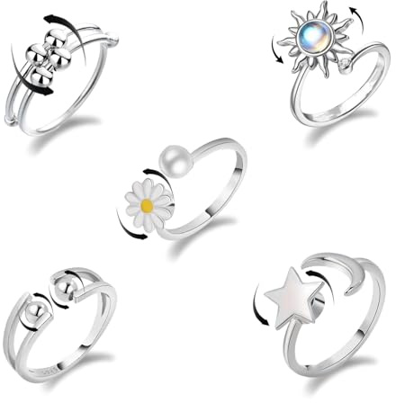 Asheyya 5 Pcs Fidget Rings for Anxiety Women, Adjustable Open Spinner Fidget Ring for Teen Girls