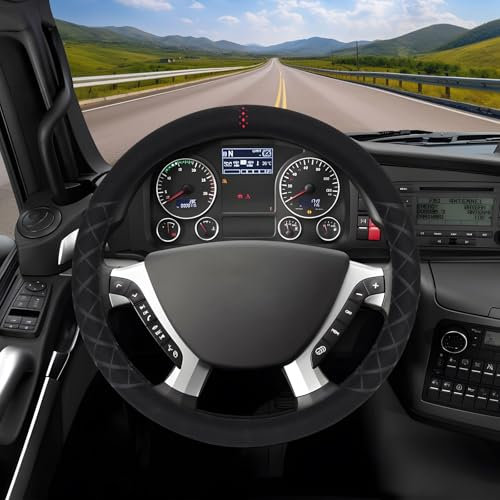 ZATOOTO LKW Lenkradbezug 44-46cm, Wildleder Lenkradhülle Lenkradschutz Auto, 12 Uhr Markierung Lenkradschoner, Weiche Touch Anti-Rutsch Sport Schwarz