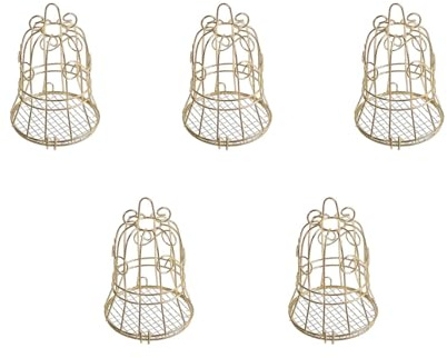 Lerpwige Comedero para pájaros para exteriores, soporte para albóndigas de carbonero colgante resistente jaula de metal dorado, dispensador de alimentos fácil de rellenar, herramienta de alimentación