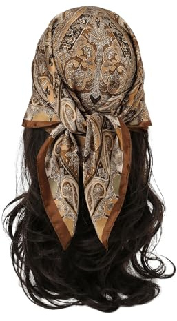 Floerns Women's Vintage Silk Bandana Paisley Print Headscarf Boho Square Hair Scarf Brown One-Size