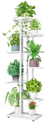 Lidzopas Soporte de metal para plantas de 7 niveles, interior y exterior, esquina para flores, estantería para plantas múltiples, soporte para plantas, escaleras para exteriores, balcón, jardín, sala