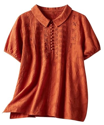 Zeiayuas Chemisier Coton et Lin Femme Manches Courtes Blouses Ample Col Rond Tunique D'été Bohème Folklore Vintage Top Hauts Lâche Respirant T-Shirts Grande Taille Pas Cher Tunique Blouse