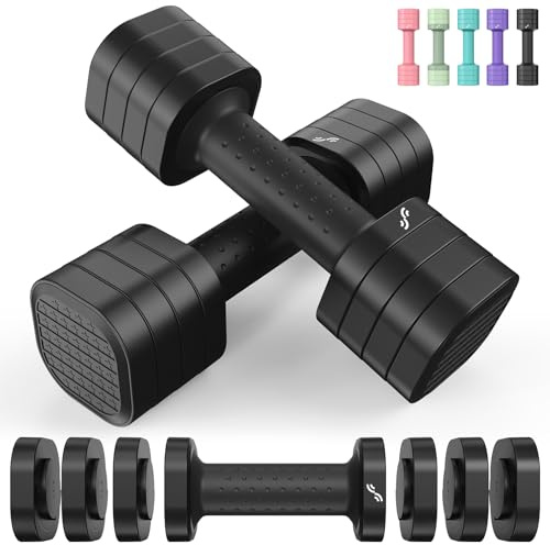 Sportneer Dumbbells Set Women, Adjustable Dumbbells Pair 2–5lbs (0.9–2.3kg), 4-in-1 Weights Dumbbells Set, Compact Weights for Women Home Gym Fitness Training (Black)