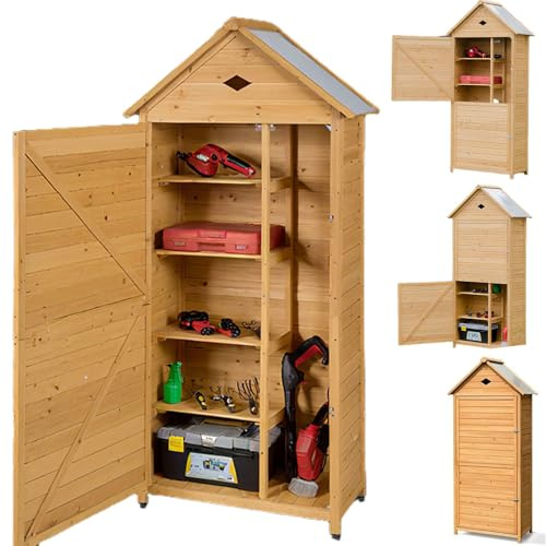 RELAX4LIFE Abri de Jardin en Bois de Sapin avec Porte Verrouillable, Toit Galvanisée,5 Étagères et Compartiment, Cabanon Jardin Extérieur