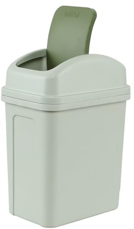 Doryh 7 L Slim Trash Bin with Swing Lid, Plastic Small Waste Bin for Bathroom, Green