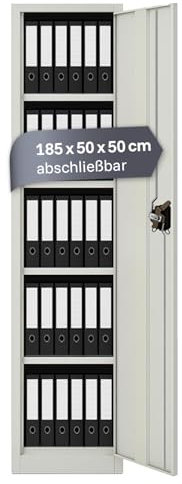 LagerZwei Mehrzweckschrank 185x50x50cm I Metallschrank, 4 Fachböden I Aktenschrank weiß, abschließbar I Robuster Allzweckschrank als Spind, Werkstattschrank & Kellerschrank I Stahlschrank