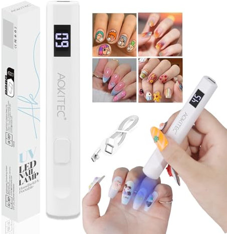 Aokitec Mini UV Lampe für Gelnägel mit LCD-Bildschirm, LED Lampe Nägel Nagellack Trocknergerät UV Lampe Klein für Nagelfolie 3d Gel Nail Art Nail Tips Aufbaugel UV Nagellack, Geschenke für Frauen