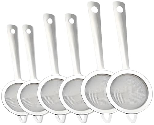 6 setacci da cucina in acciaio inox con manico antiscivolo, mini setaccio da tè piccolo, a maglia fine, facile da pulire, per succhi di frutta, uova, tè, spezie, caffè, farina