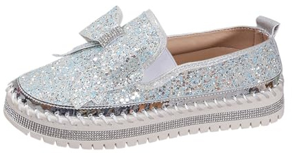 Xbemkste Damglitter, sneakers, paljetter, gnistrande plattform, strass, fest, semester, bröllop, sneakers, slip-on, tygskor med rosett, platta loafers, promenadskor, Grön, 40.5 EU