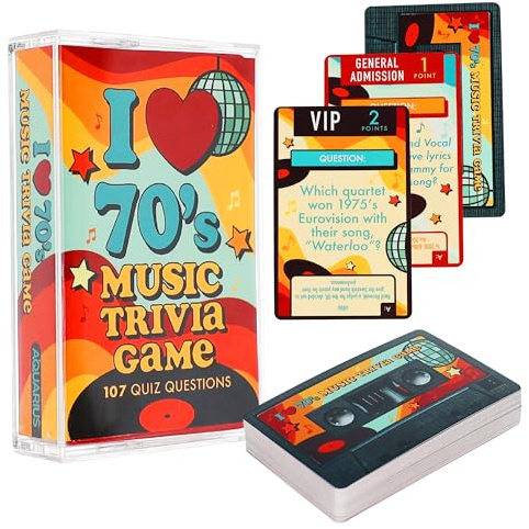 AQUARIUS Music Trivia Card Game - Pop, Rock, Hip-Hop & Alternative Quiz - Party Game for Adults & Teens, Gift for Music Lovers - I Love the 70s