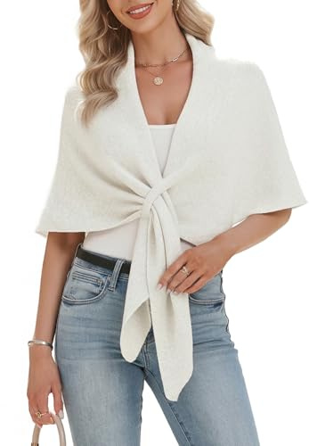 Shawl Wraps Women Pashmina Cardigan Triangle Cape Knit Shoulder Top Sweater Scarf for Fall Winter,01 White