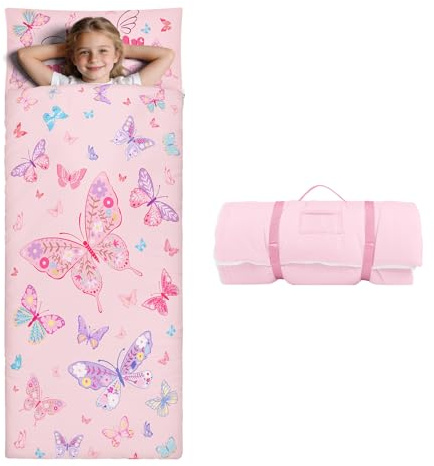 Kids Sleeping Bag-Pillow,Mat and Blanket Included-Comfy Nap Mat for Girls Boys,All-In-One Sleepover Bag for Travel Nursery