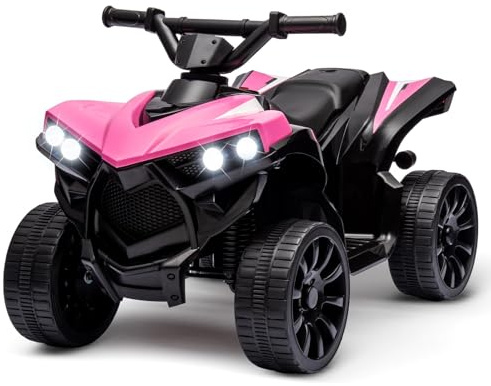 Quad électrique Enfant 1 Places 6v avec pédale,1.5–3 km/h,Voiture électrique Enfants avec Musique,Trompette et Phares LED,Véhicule Tout-Terrain pour Enfants 3-8 Ans(Rose)