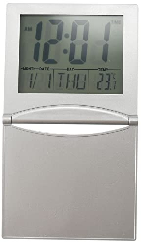 Plmvhpb RéVeil de Voyage, Horloges Pliables de Bureau D'Affichage LCD NuméRique avec Minuterie de Date de TempéRature de RéTroéClairage Snooze 12 / 24Hr