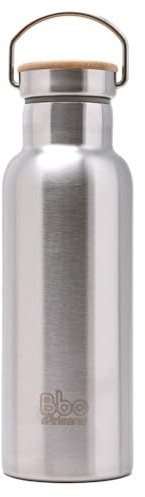 Irisana - Botella de Agua de Acero Inoxidable - 500 ml - Plateado - 8,5 x 8,5 x 24 cm - Ideal con Bebida Caliente o Fría - Tapón de Bambú - Modelo Bbo