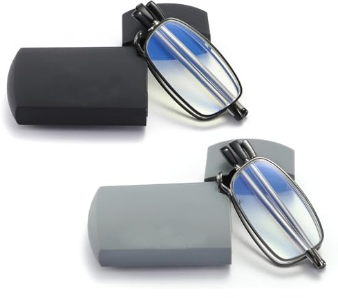 sevenplus 2 Pack Reading Glasses Blue Light Blocking, Anti UV Glare, Foldable Computer Spring Hinge Readers for Women Man 1.5X