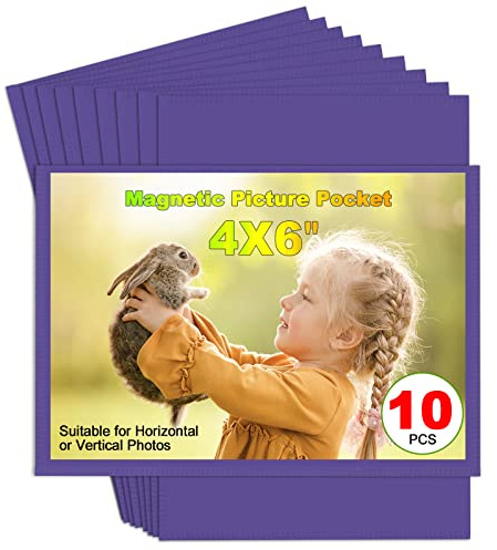 CHUNNIAO Purple Magnetic Picture Frame 4X6 for Refrigerator 10 Pack,Photo Magnets Sleeves