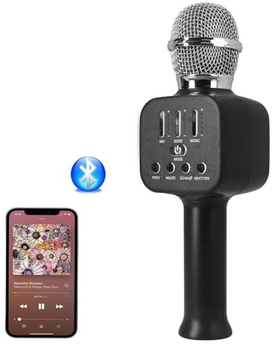 COSHANO Micrófono Inalámbrico con Altavoz y luz RGB Karaoke Bluetooth, Infantil, Portátil para niños y Adultos Cantar Musical. (Negro)