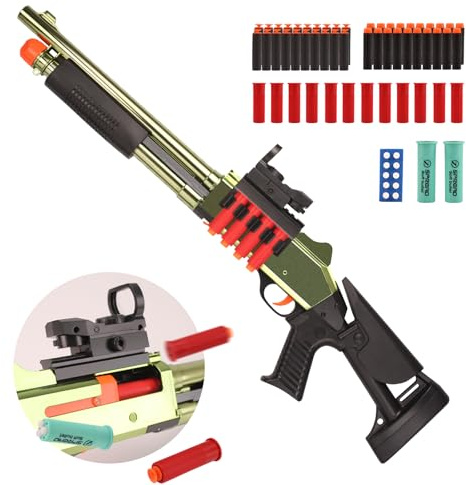 BIU BLASTER 30-Inch Shell Ejecting Foam Blaster Shotgun Soft Bullet Gun with 14 Shell Casings 50 Foam Darts Realistic Pump-Action Shotgun for Age 14+ (Gold)