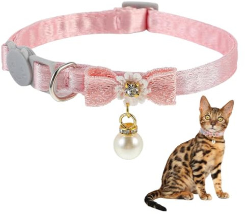 UEIOAVL Katzenhalsbänder, 1 Stück Katzenhalsband mit Fliege, verstellbare Perlenfliege Haustierhalsband für kleine Hunde und Katzen (Rosa)