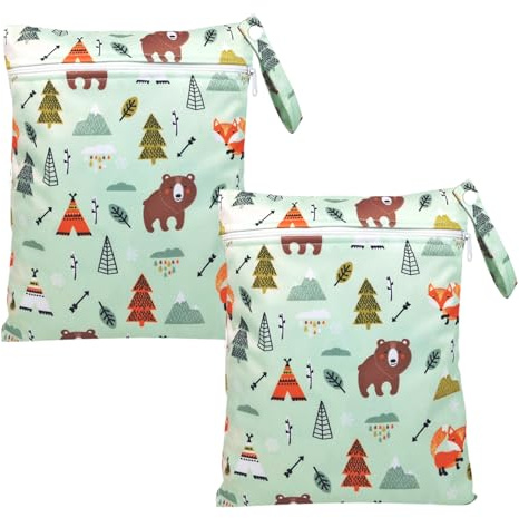 TUONYIS 2 Pezzi Wetbag Pannolini, Borsa per Pannolini Lavabili Riutilizzabile, Borsa Neonato Lavabile, Sacchetto con cerniera per Pannolino, Bambino Bag per Viaggi Spiaggia Piscina Gym (Verde) (Verde)
