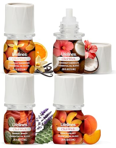 ClickWick Essential Oil Blends for Lifelines Diffusers, 4-Pack Sun-Kissed Escape - Essential Oil Blend Refill for Candle, Plant & Shower Aromatherapy Diffuser - Fragrance for Diffusers