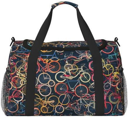 Borsone da viaggio con stampa di biciclette, per uomini e donne, grande borsa sportiva da palestra con tracolla per viaggi, fine settimana, pesca, caccia